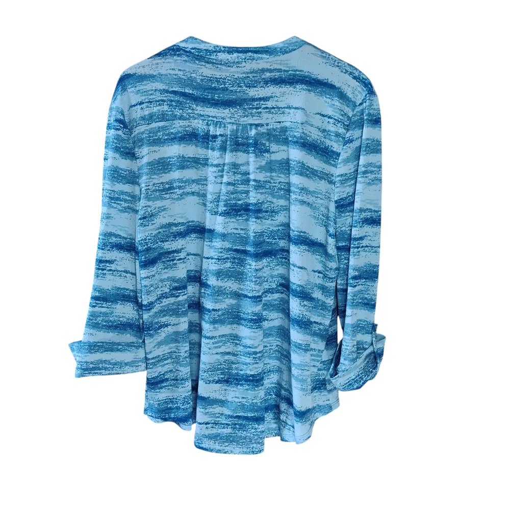Ava & Grace Blue Striped Henley Tunic Top Sz XL - Picture 2 of 5